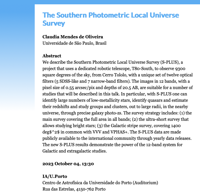 IA Seminar | The Southern Photometric Local Universe Survey | 4 de outubro às 13:30