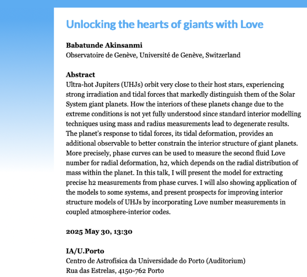 IA Seminar | Unlocking the hearts of giants with Love | 30 de maio de 2025 às 13:30