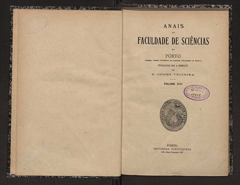Anais da Faculdade de Sci�ncias do Porto (antigos Annaes Scientificos da Academia Polytecnica do Porto). Vol. 16 3