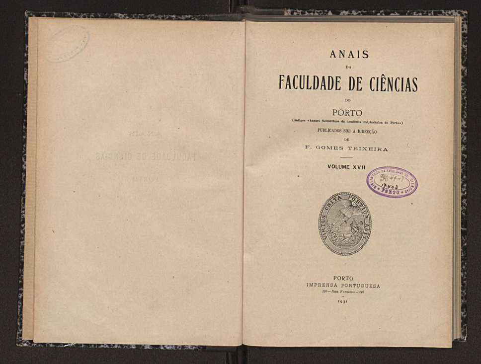 Anais da Faculdade de Scincias do Porto (antigos Annaes Scientificos da Academia Polytecnica do Porto). Vol. 17 3