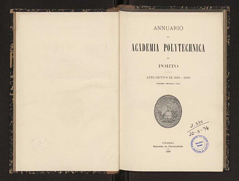Annuario da Academia Polytechnica do Porto. A. 23 (1899-1900) / Ex. 2 3