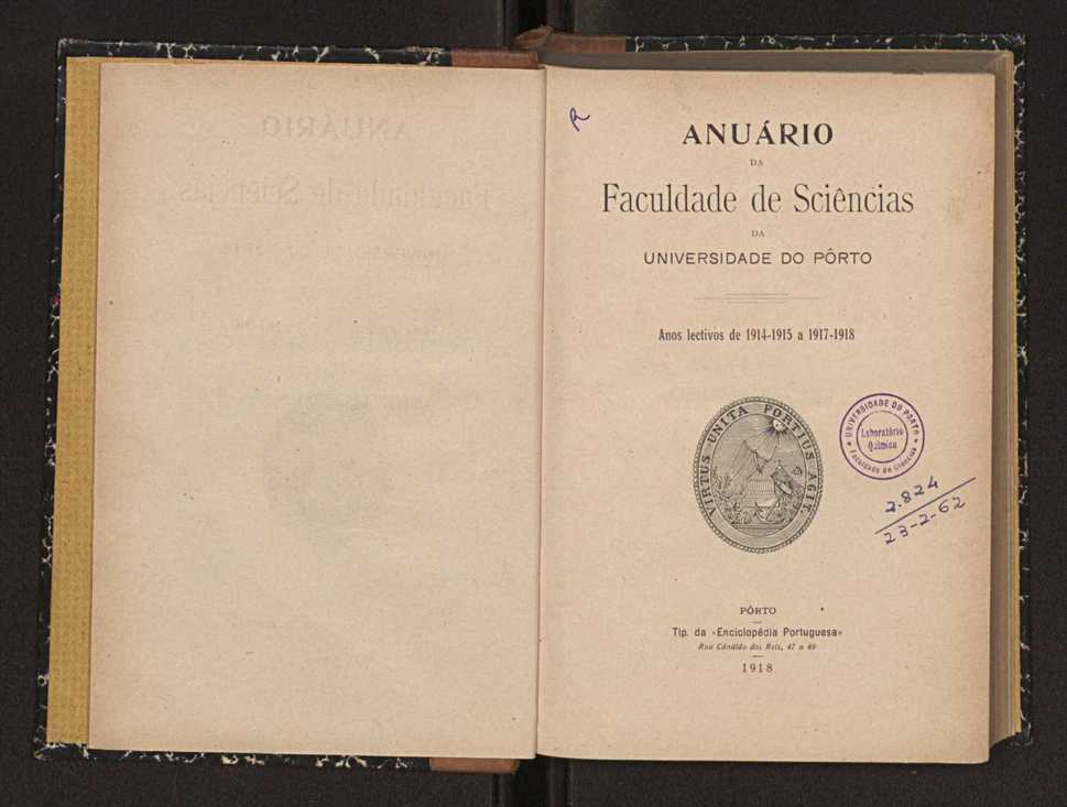 Anurio da Faculdade de Scincias da Universidade do Porto : (antiga Academia Politcnica). 1914/1915 - 1917/1918 / Ex. 2 3