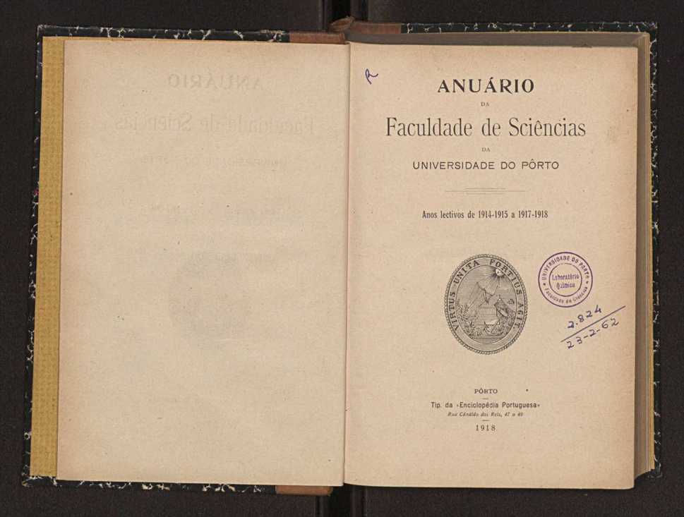 Anu�rio da Faculdade de Sci�ncias da Universidade do Porto : (antiga Academia Polit�cnica). 1914/1915 - 1917/1918 / Ex. 2 3