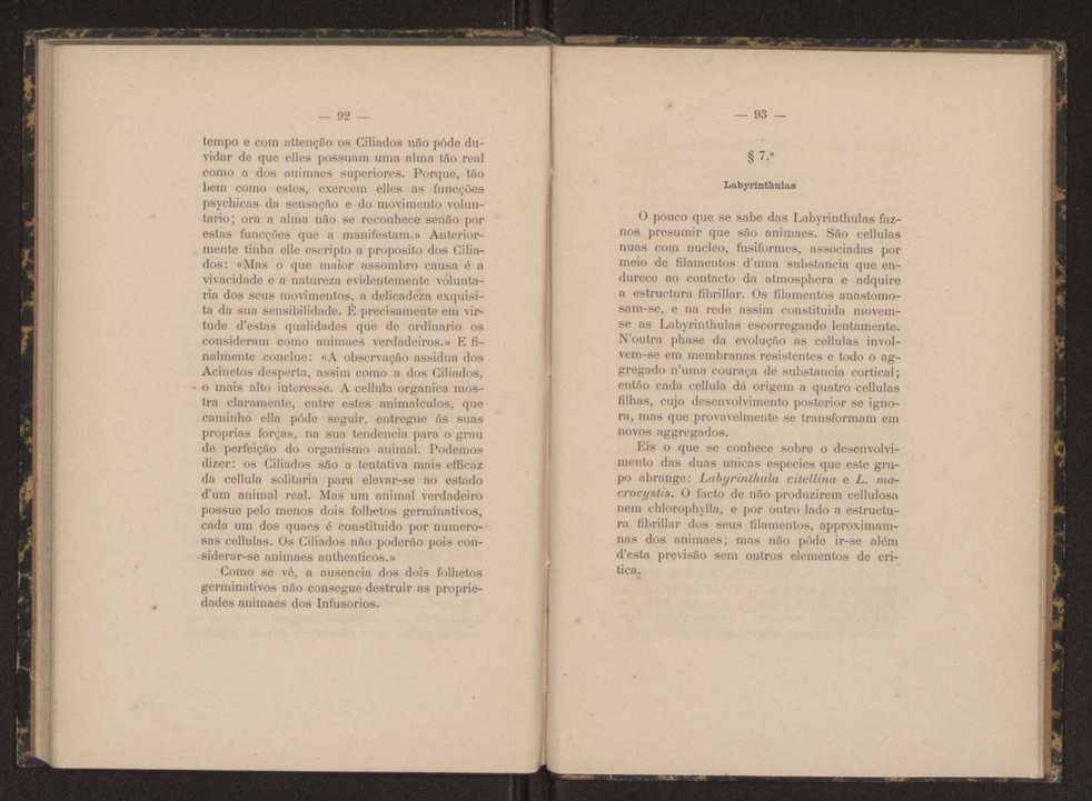 Oreino dos protistas:apreciao da legitimidade d'esta hypothese na classificao dos seres organicos 48