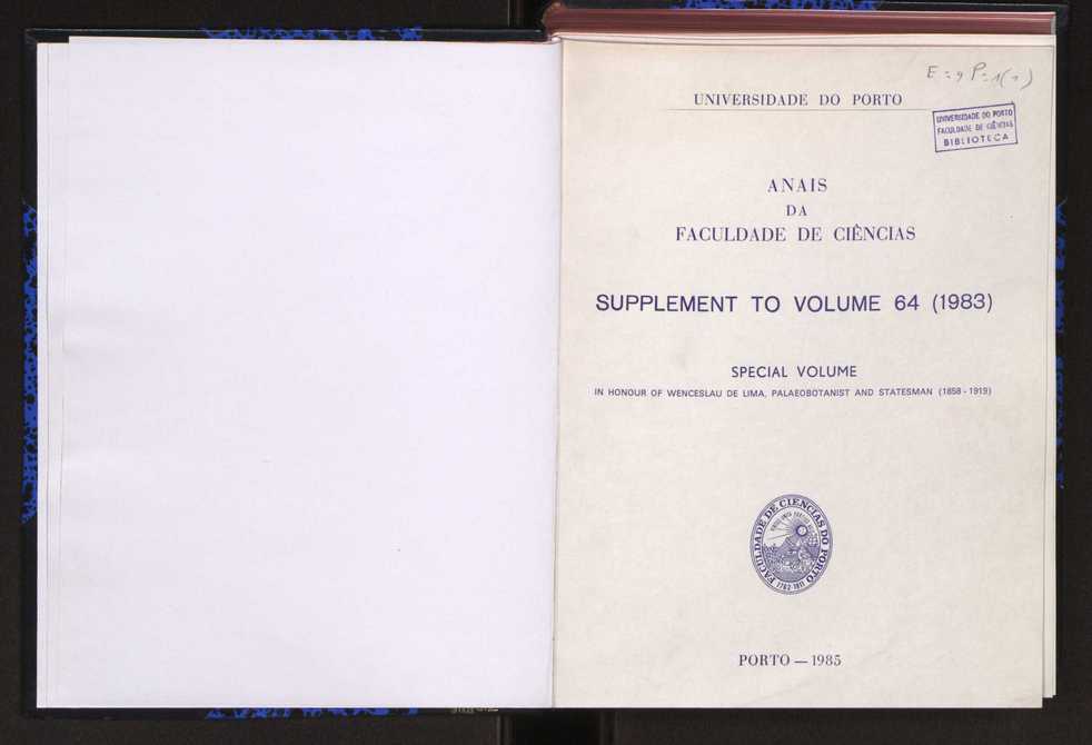 Anais da Faculdade de Cincias : supplement to volume 64 (1983) : special volume in honour of Wenceslau de Lima, palaeobotanist and statesman (1858-1919) 2