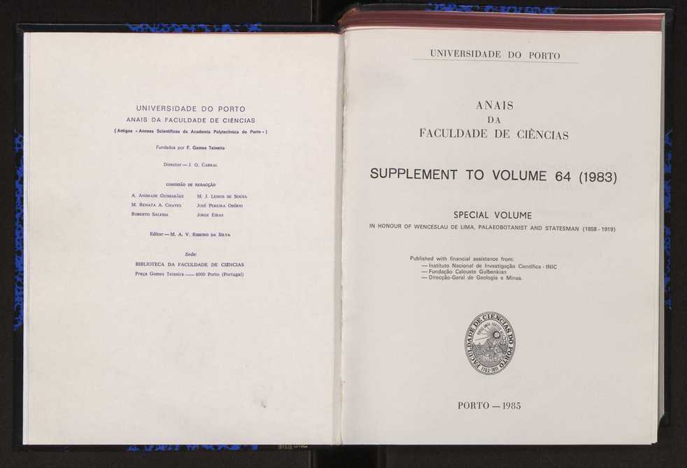 Anais da Faculdade de Cincias : supplement to volume 64 (1983) : special volume in honour of Wenceslau de Lima, palaeobotanist and statesman (1858-1919) 3