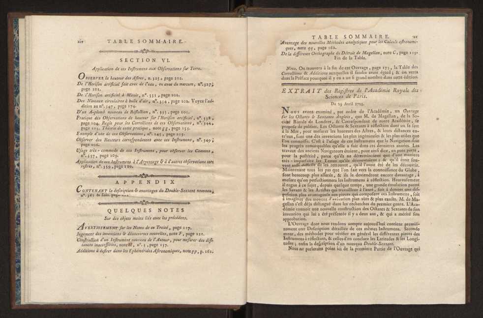 Description des octants et sextants anglois, ou quarts de cercle a reflection, avec la maniere de servir de ces instrumens, pour prendre toutes sortes de distances angulaires, tant sur mer que sur terre : prcde d'un mmoire sur une nouvelle construction de ces instrumens; et suivie d'un appendix, contenant la description et les avantages d'un double-sextant nouveau 10