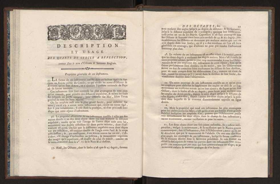 Description des octants et sextants anglois, ou quarts de cercle a reflection, avec la maniere de servir de ces instrumens, pour prendre toutes sortes de distances angulaires, tant sur mer que sur terre : prcde d'un mmoire sur une nouvelle construction de ces instrumens; et suivie d'un appendix, contenant la description et les avantages d'un double-sextant nouveau 21