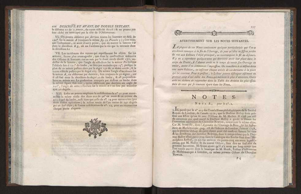 Description des octants et sextants anglois, ou quarts de cercle a reflection, avec la maniere de servir de ces instrumens, pour prendre toutes sortes de distances angulaires, tant sur mer que sur terre : prcde d'un mmoire sur une nouvelle construction de ces instrumens; et suivie d'un appendix, contenant la description et les avantages d'un double-sextant nouveau 67