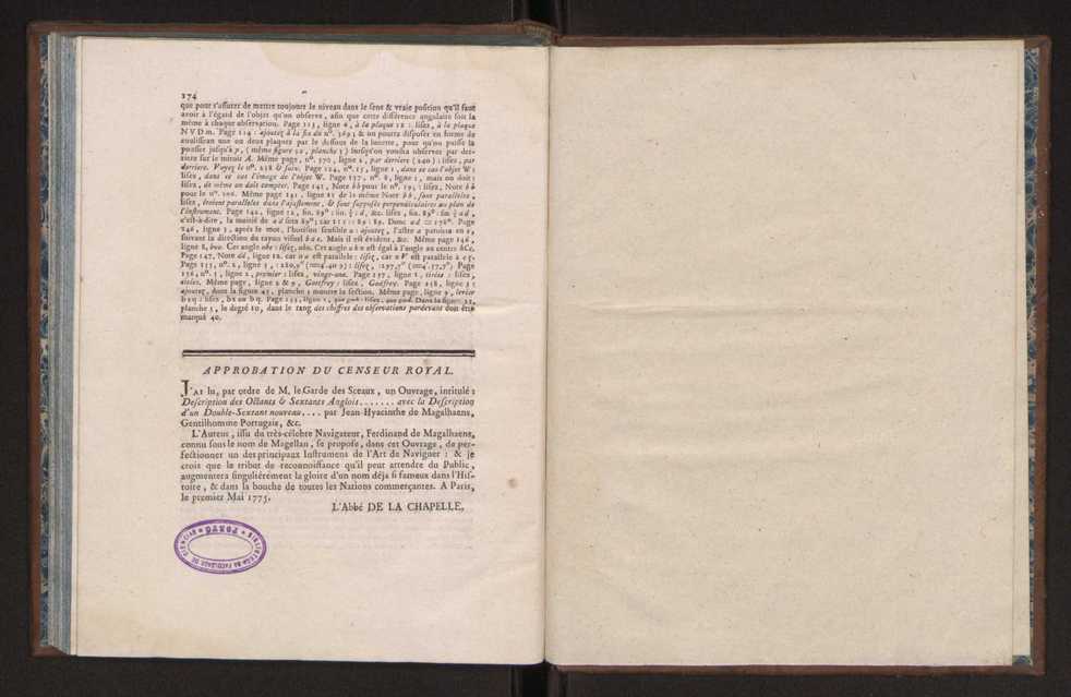 Description des octants et sextants anglois, ou quarts de cercle a reflection, avec la maniere de servir de ces instrumens, pour prendre toutes sortes de distances angulaires, tant sur mer que sur terre : prcde d'un mmoire sur une nouvelle construction de ces instrumens; et suivie d'un appendix, contenant la description et les avantages d'un double-sextant nouveau 99