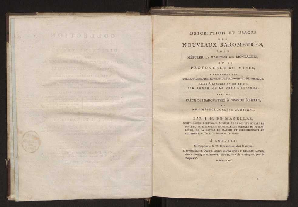 Description et usages des nouveaux barometres, pour msurer la hauteur des montagnes et la profondeur des mines, appartenants aux collections d'instrumens d'astronomie et de physique, faits  Londres en 1778 et 1779, par ordre de la cour d'Espagne, avec un prcis des barometres  grande chelle, et d'un mtorographe constant 3