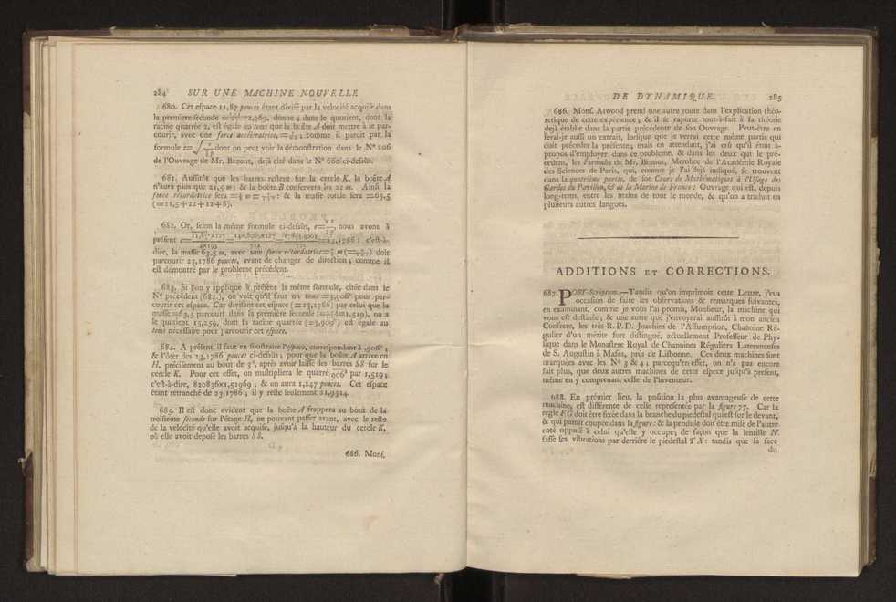 Description d'une machine nouvelle de dynamique, invente par Mr. G. Atwood... on rend trs aisment sensibles les loix du mouvement des corps en ligne droite, et en rotation, les velocits communiques par le choc des corps elastiques et non-elastiques, la resistance des fluides, etc. : avec un prcis des expriences rlatives  la premiere espece de mouvement, et la maniere de les executer, etc., dans une lettre adresse  Monsieur Volta 16