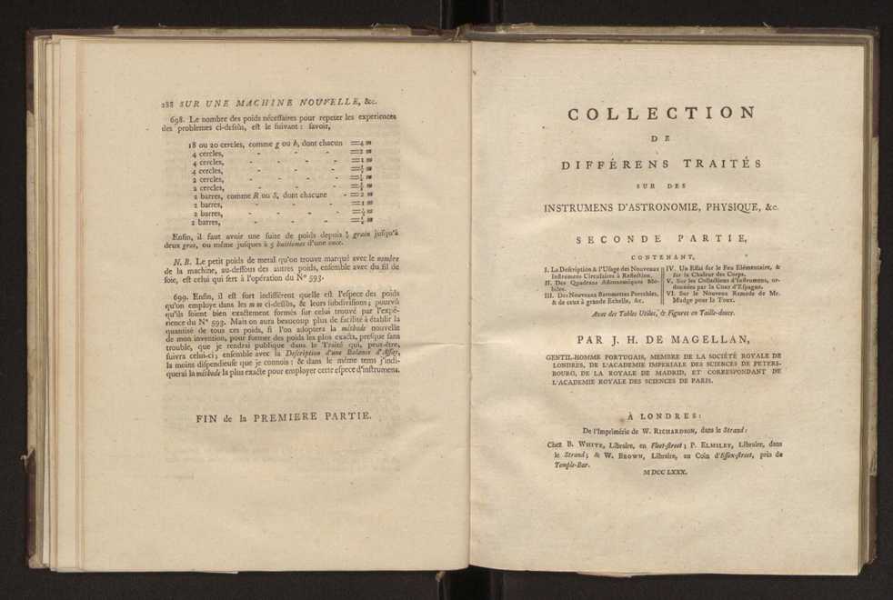 Description d'une machine nouvelle de dynamique, invente par Mr. G. Atwood... on rend trs aisment sensibles les loix du mouvement des corps en ligne droite, et en rotation, les velocits communiques par le choc des corps elastiques et non-elastiques, la resistance des fluides, etc. : avec un prcis des expriences rlatives  la premiere espece de mouvement, et la maniere de les executer, etc., dans une lettre adresse  Monsieur Volta 18