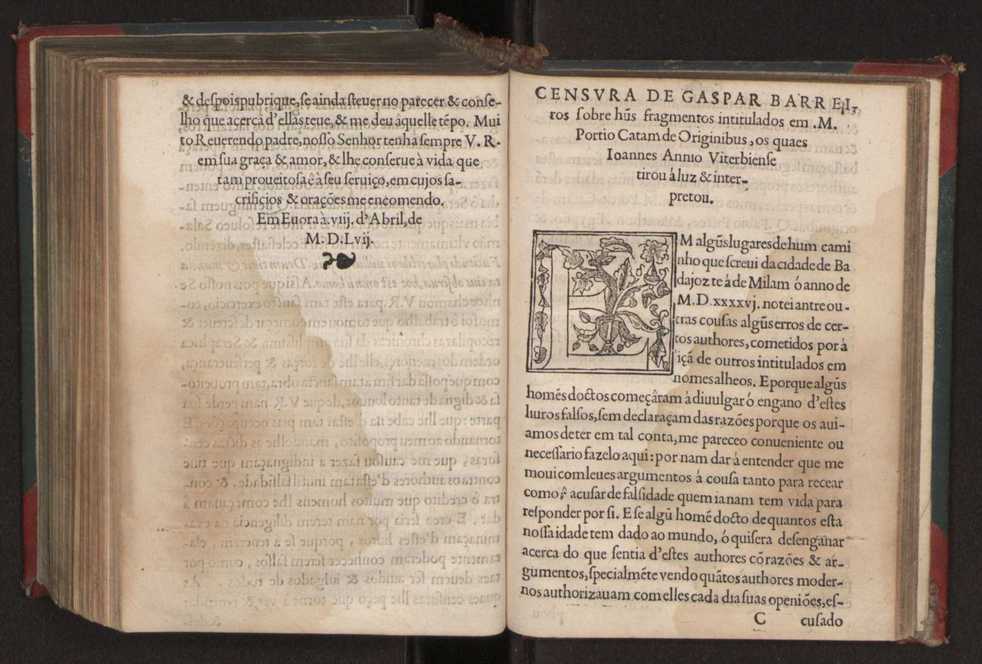 Censuras de Gaspar Barreiros sobre quatro livros intitulados em M. Portio Catam De Originibus, em Beroso Chaldaeo, em Manethon Aegyptio & em Q. Fabio Pictor Romano 5