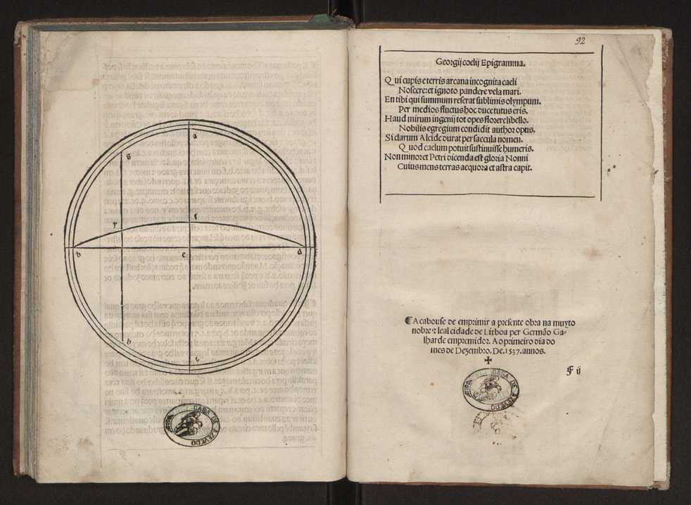 Tratado da sphera com a Theorica do Sol e da Lua e ho primeiro liuro da Geographia de Claudio Ptolomeo Alexa[n]drino. Tirados nouamente de latim em lingoagem pello Doutor Pero Nunez cosmographo del Rey Do[m] Ioo ho terceyro deste nome nosso Senhor. E acrece[n]tados de muitas annotaes e figuras per que mays facilmente se podem entender ...Tratado da esfera 95