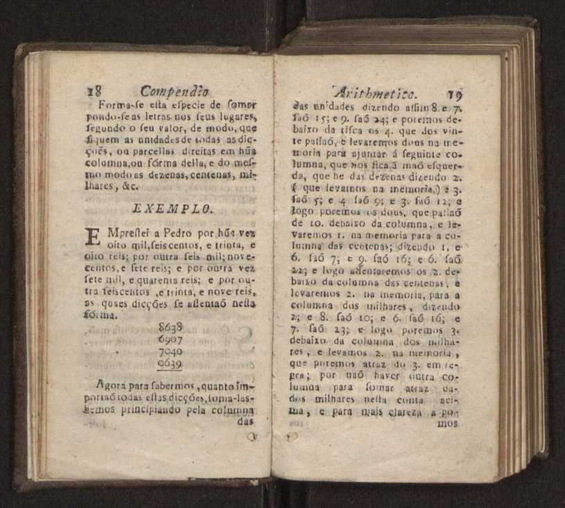 Compendio arithmetico : obra muito util para principiantes aprenderem com facilidade todas as especies de conta, & saberem usar dellas, com suas taboas no fim, em que se achara diminuidas as moedas de ouro deste reyno ... 18