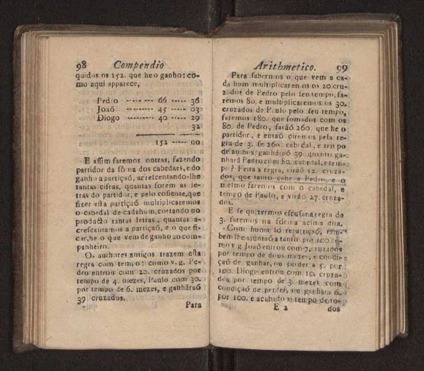 Compendio arithmetico : obra muito util para principiantes aprenderem com facilidade todas as especies de conta, & saberem usar dellas, com suas taboas no fim, em que se achara diminuidas as moedas de ouro deste reyno ... 58