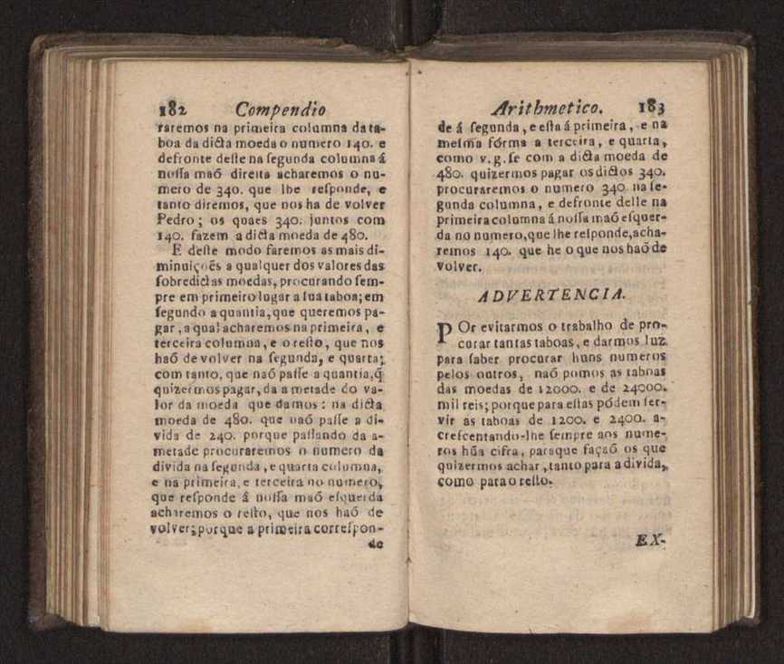 Compendio arithmetico : obra muito util para principiantes aprenderem com facilidade todas as especies de conta, & saberem usar dellas, com suas taboas no fim, em que se achara diminuidas as moedas de ouro deste reyno ... 100