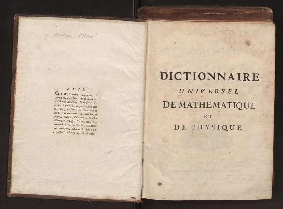 Dictionnaire universel de Mathematique et de Physique, ... Vol. 1 2