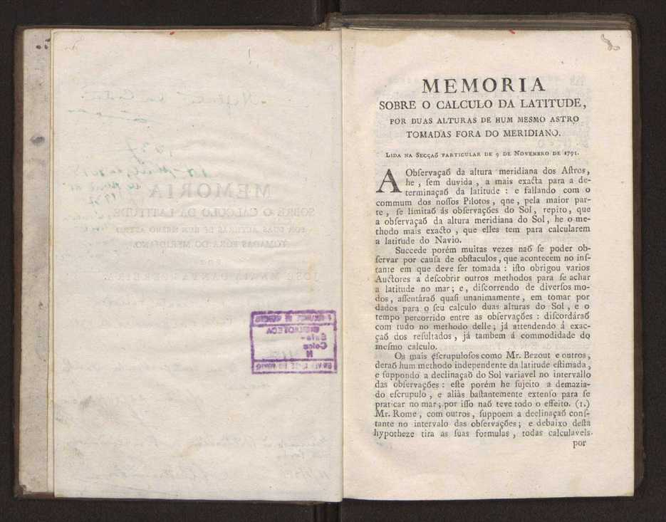 Memoria sobre o calculo da latitude, por duas alturas de hum mesmo astro tomadas fra do meridiano 4