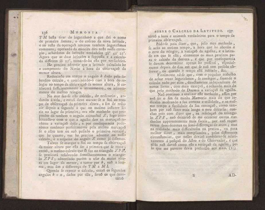 Memoria sobre o calculo da latitude, por duas alturas de hum mesmo astro tomadas fra do meridiano 9