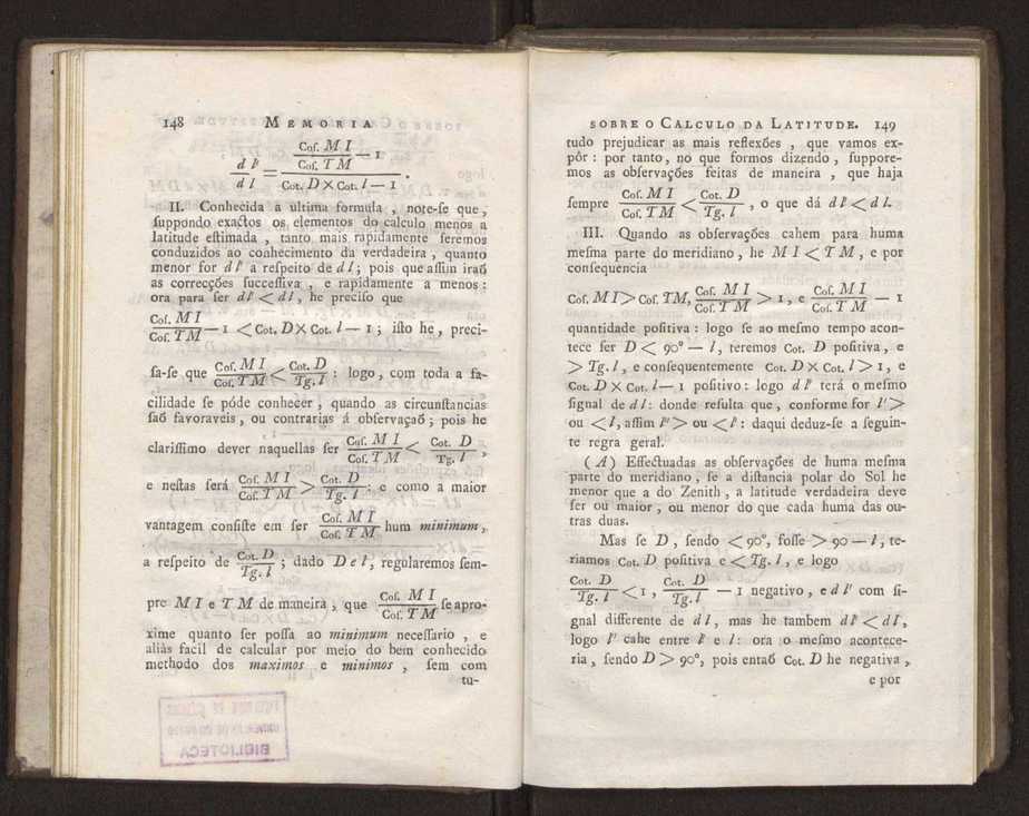 Memoria sobre o calculo da latitude, por duas alturas de hum mesmo astro tomadas fra do meridiano 15