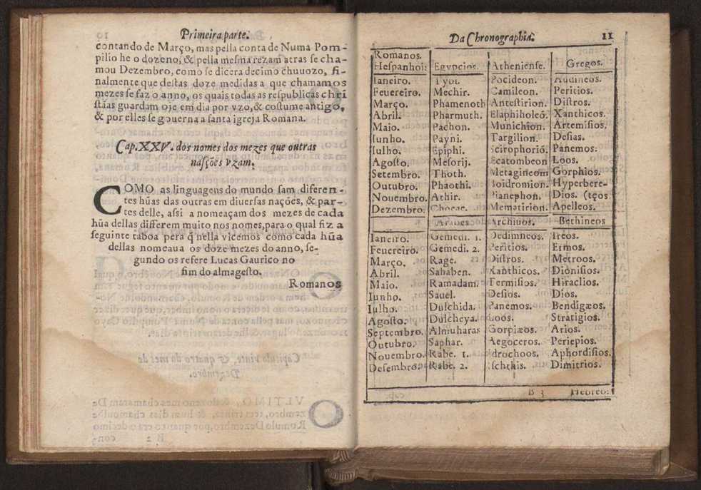 Chronographia reportorio dos tempos, no qual se contem VI. partes, s. dos tempos, esphera, cosmographia, & arte da navegao, astrologia rustica, & dos tempos, & pronosticao dos eclipses, cometas, & samenteiras. O calendario romano, c os eclypses ate 630. E no fim o uso, & fabrica da balhestilha, & quadrante gyometrico, com hum tratado dos relogios 23