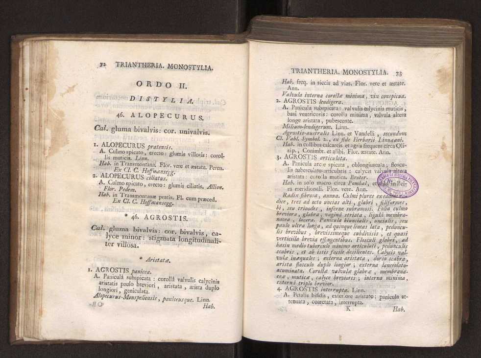 Felicis Avellar Broteri ... Flora Lusitanica, seu plantarum, quae in Lusitania vel sponte crescunt, vel frequentius colunter, ex florum praesertim sexubus systematice distributarum, synopsis. Vol. 1 47