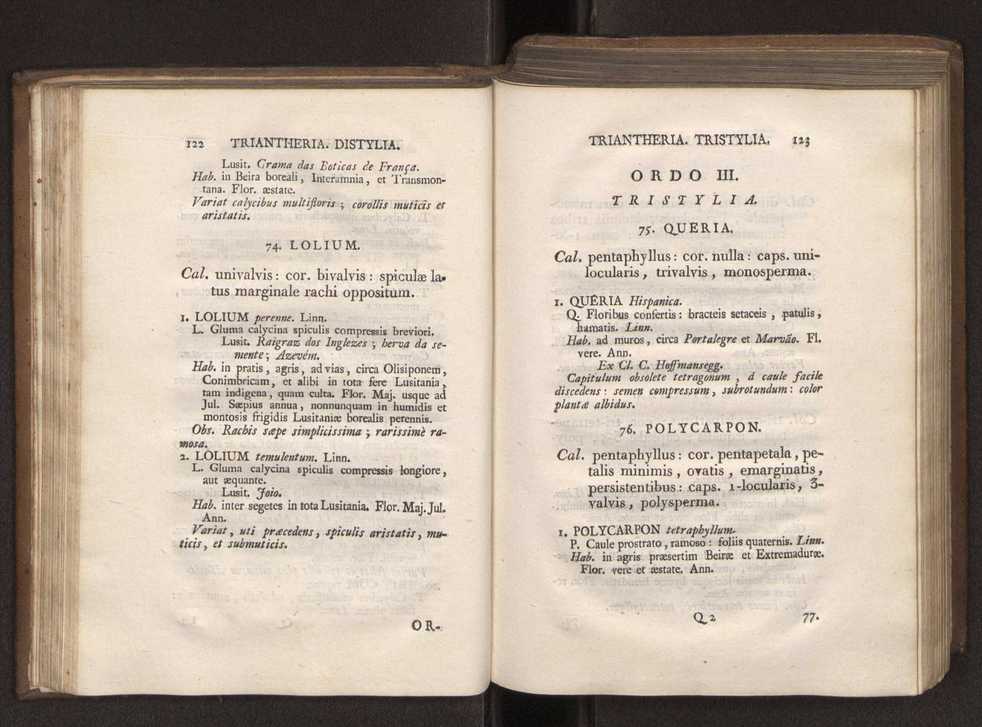 Felicis Avellar Broteri ... Flora Lusitanica, seu plantarum, quae in Lusitania vel sponte crescunt, vel frequentius colunter, ex florum praesertim sexubus systematice distributarum, synopsis. Vol. 1 72