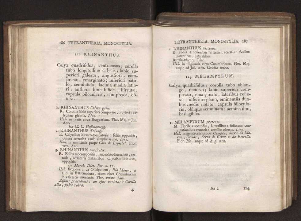 Felicis Avellar Broteri ... Flora Lusitanica, seu plantarum, quae in Lusitania vel sponte crescunt, vel frequentius colunter, ex florum praesertim sexubus systematice distributarum, synopsis. Vol. 1 104