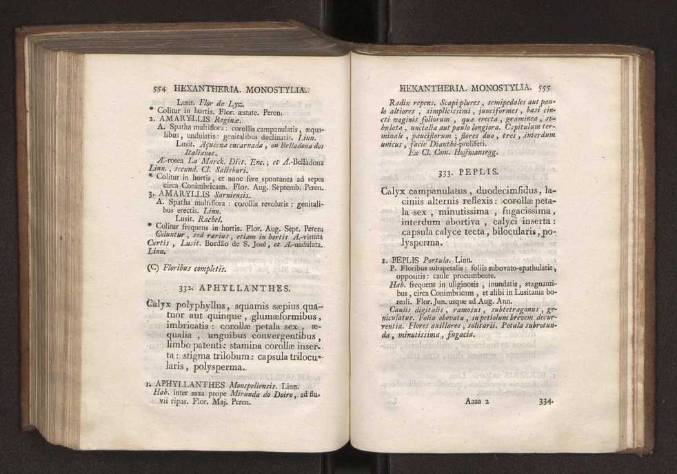 Felicis Avellar Broteri ... Flora Lusitanica, seu plantarum, quae in Lusitania vel sponte crescunt, vel frequentius colunter, ex florum praesertim sexubus systematice distributarum, synopsis. Vol. 1 288
